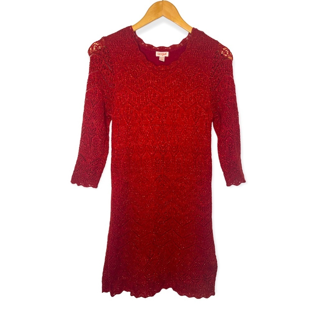 Cat And Jack Red Holiday Dress Crochet Exterior Red Lining Girls Sz XL​​‎